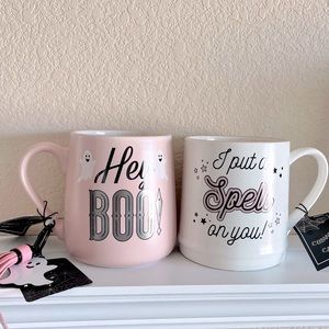 Pink Halloween Mugs hey boo I put a spell on you NWT